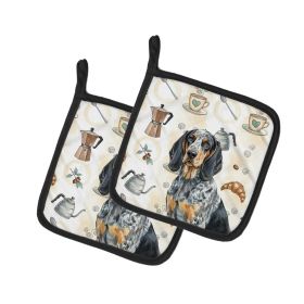 Bluetick Coonhound Coffee Bar Pair of Pot Holders Pair 7.5x7.5 Quilted Insulated Hot Pads Decorative Kitchen Gift Made in USA