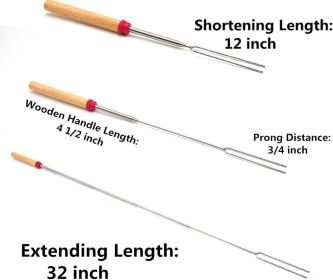 Marshmallow Roasting Sticks Wooden Handle Set of 12 Smores Skewers Telescoping Forks 32 inch with Portable Bag for Hot Dog Campfire Camping Stove BBQ