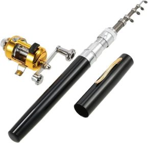 Mini Portable Pocket Fish Rod Pen Aluminum Alloy Fishing Rod Pole Reel Combos��� (Color: Black)