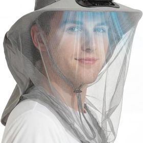 Mosquito Net Hat with Fan Built in Wide Brim Fan Solar Hat with Netting and Neck Flap for Men Women Outdoor Fishing (Color: LIGHT GRAY)
