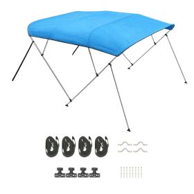 b4 Bow Boat Bimini Tops, 600D Polyester Canopy with Aluminum Alloy Frame, Waterproof & Sun Shade Boat Awning Canopy with Storage Bag, 2 Support Poles (Color: Pacific Blue, size: 96x(79-84)x54 inches)